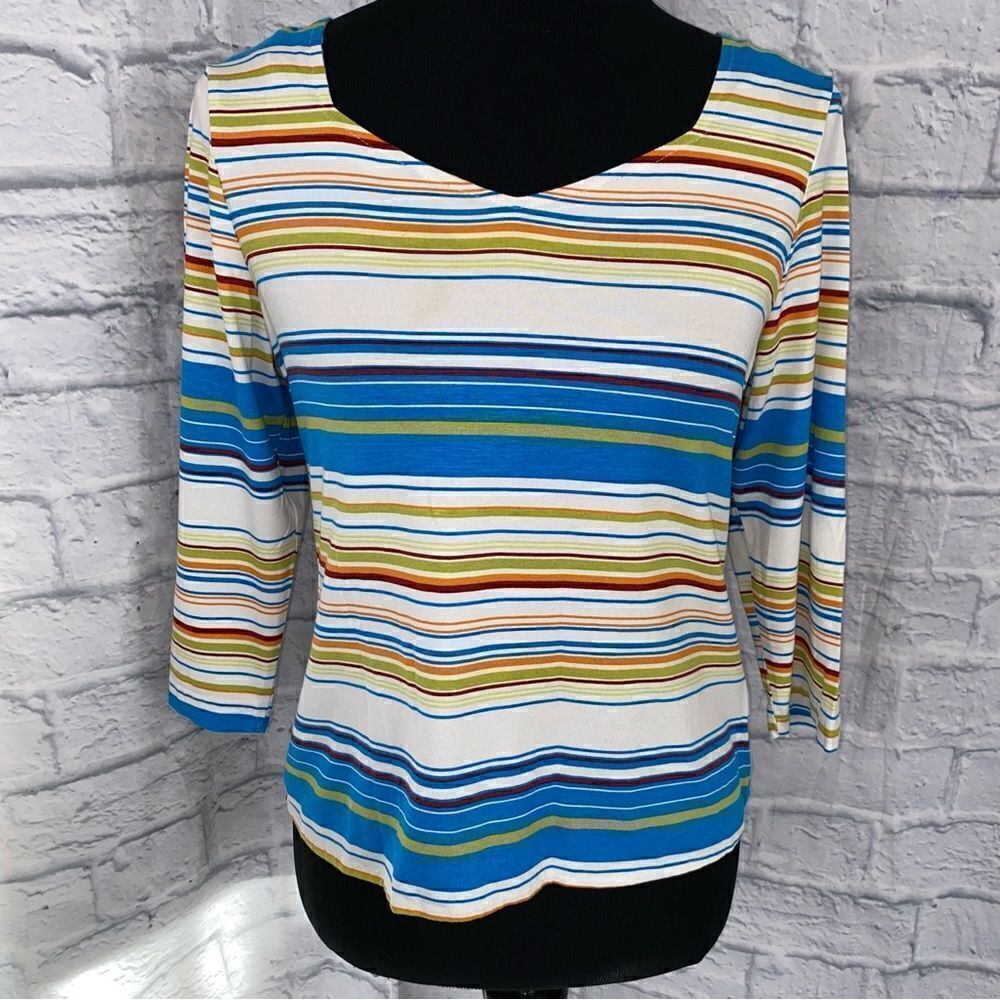 Cynthia max scoopneck long sleeve stripe top sz medium
